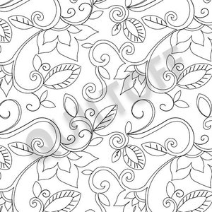 May include: Black and white line art pattern featuring intricate floral designs with swirls and leaves.