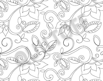 May include: Black and white line art pattern featuring intricate floral designs with swirls and leaves.