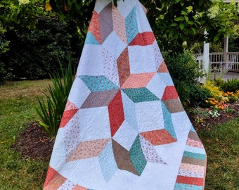 Handmade Carpenter Star Quilt: Heirloom Cotton Bedding, Queen/King Size