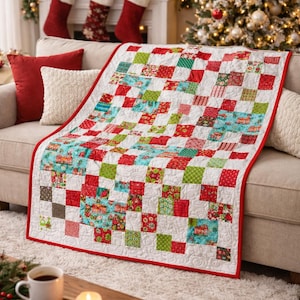 Available now: Santa's Christmas Village, generous throw size quilt