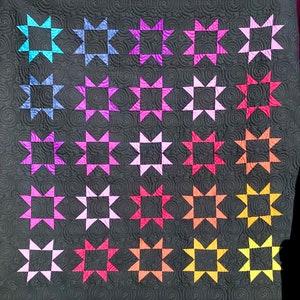 Make to order: rainbow stars quilt dark grey background, any size