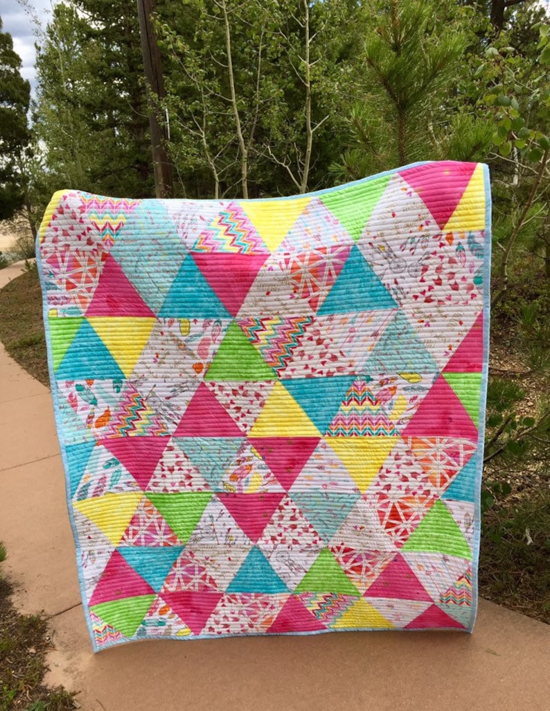 Bright triangle quilt girl modern