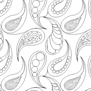 May include: A black and white seamless pattern featuring paisley shapes with intricate details. The paisley shapes are arranged in a repeating pattern, creating a decorative and elegant design.