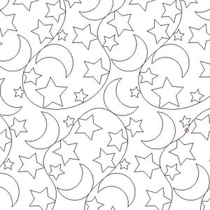 May include: A black and white seamless pattern featuring crescent moons and stars. The pattern is perfect for quilting, fabric, or wallpaper.