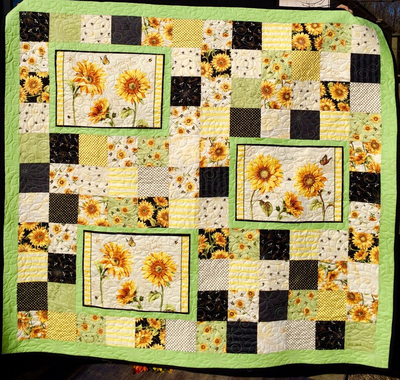 Sunflower Quilt Throw Single Twin Queen Etsy
