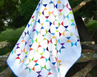 Make to order: Handmade Scrappy Star quilt, bright modern