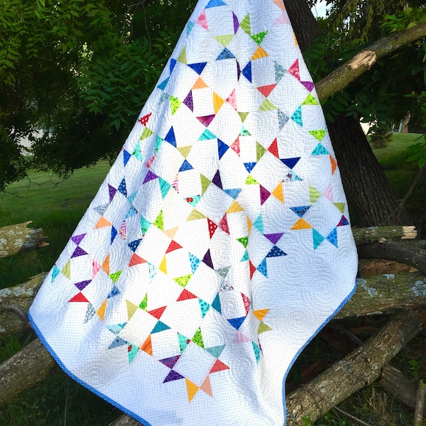 Make to order: Handmade Scrappy Star quilt, bright modern