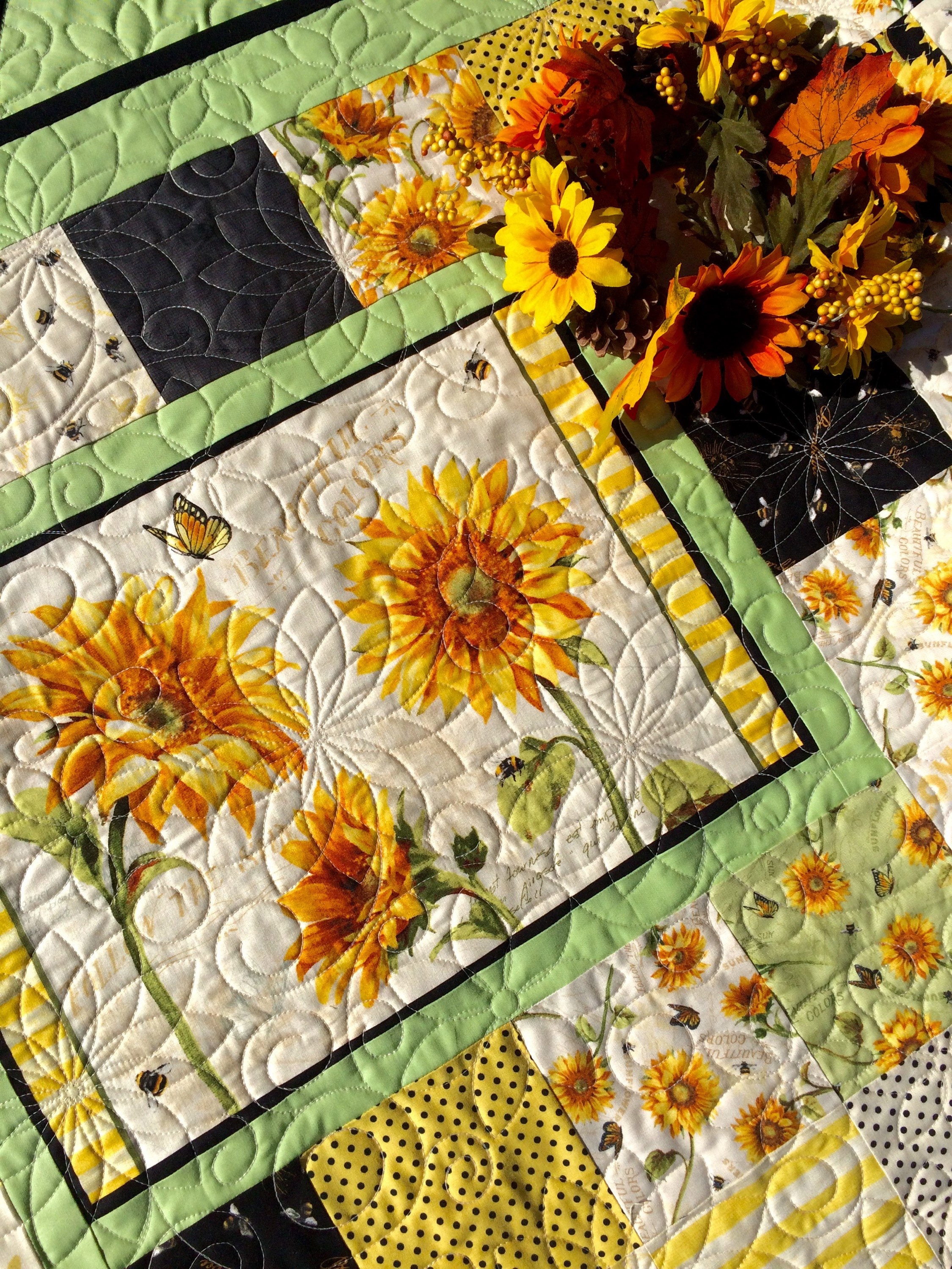 Sunflower Quilt Throw Single Twin Queen Etsy Canada