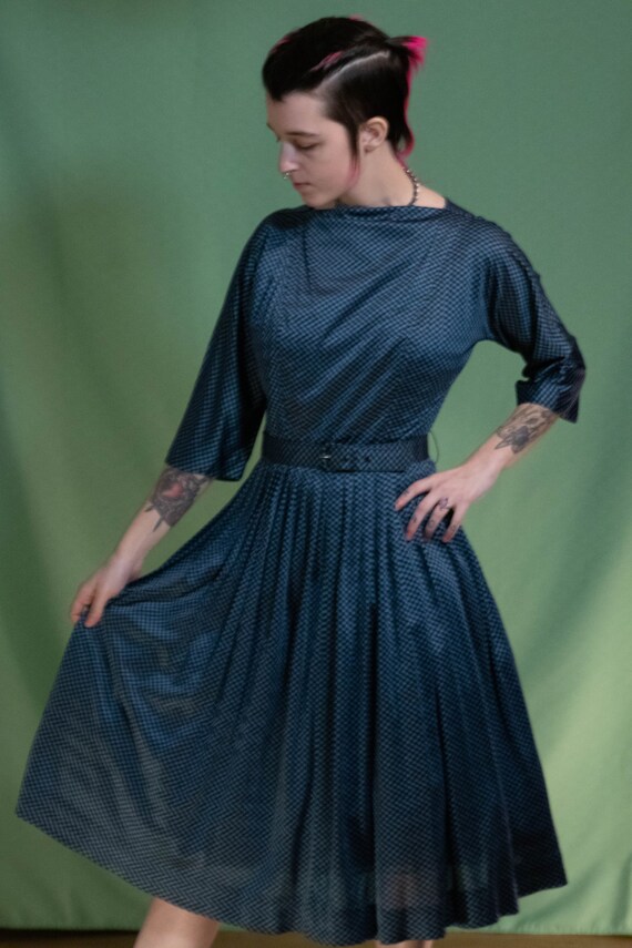 Vintage 1950s Handmade Blue Gingham Dress