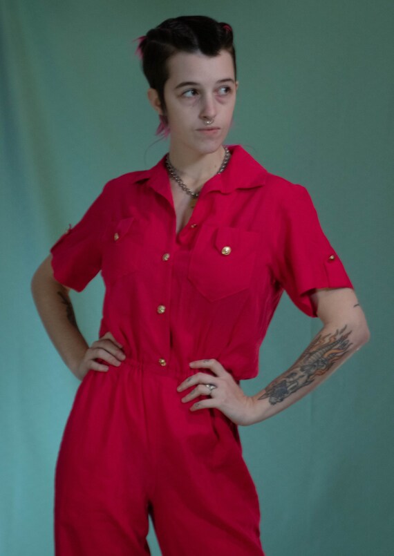 Handmade 1980s Hot Pink w/ Gold Accents Jumpsuit