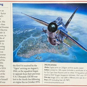 Aviation art print. English Electric Lightning. Limited edition signed by Lightning pilot. Christmas present for him. Airplane art. image 6