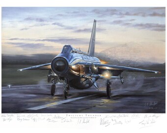 Aviation art print. English Electric Lightning. Limited edition (one left!) signed by 19 Lightning pilots. Airplane art. Present for him.