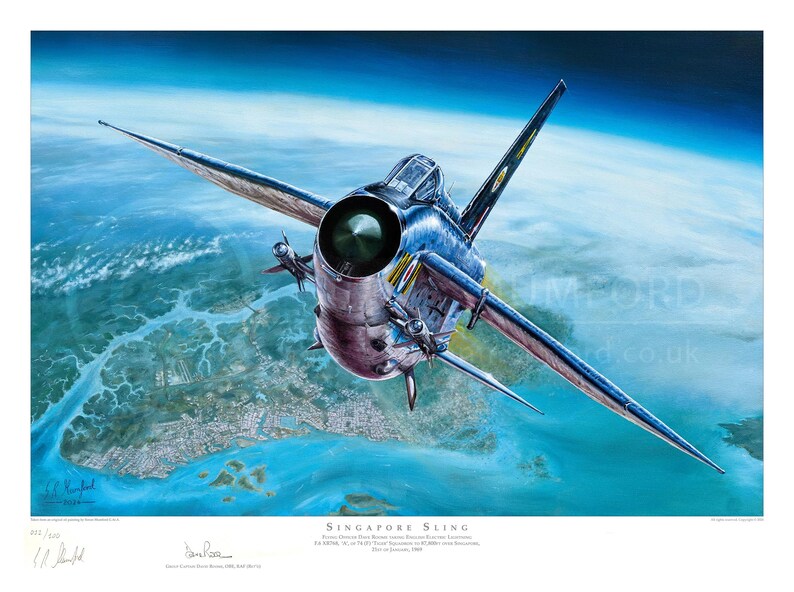 Aviation art print. English Electric Lightning. Limited edition signed by Lightning pilot. Christmas present for him. Airplane art. image 1