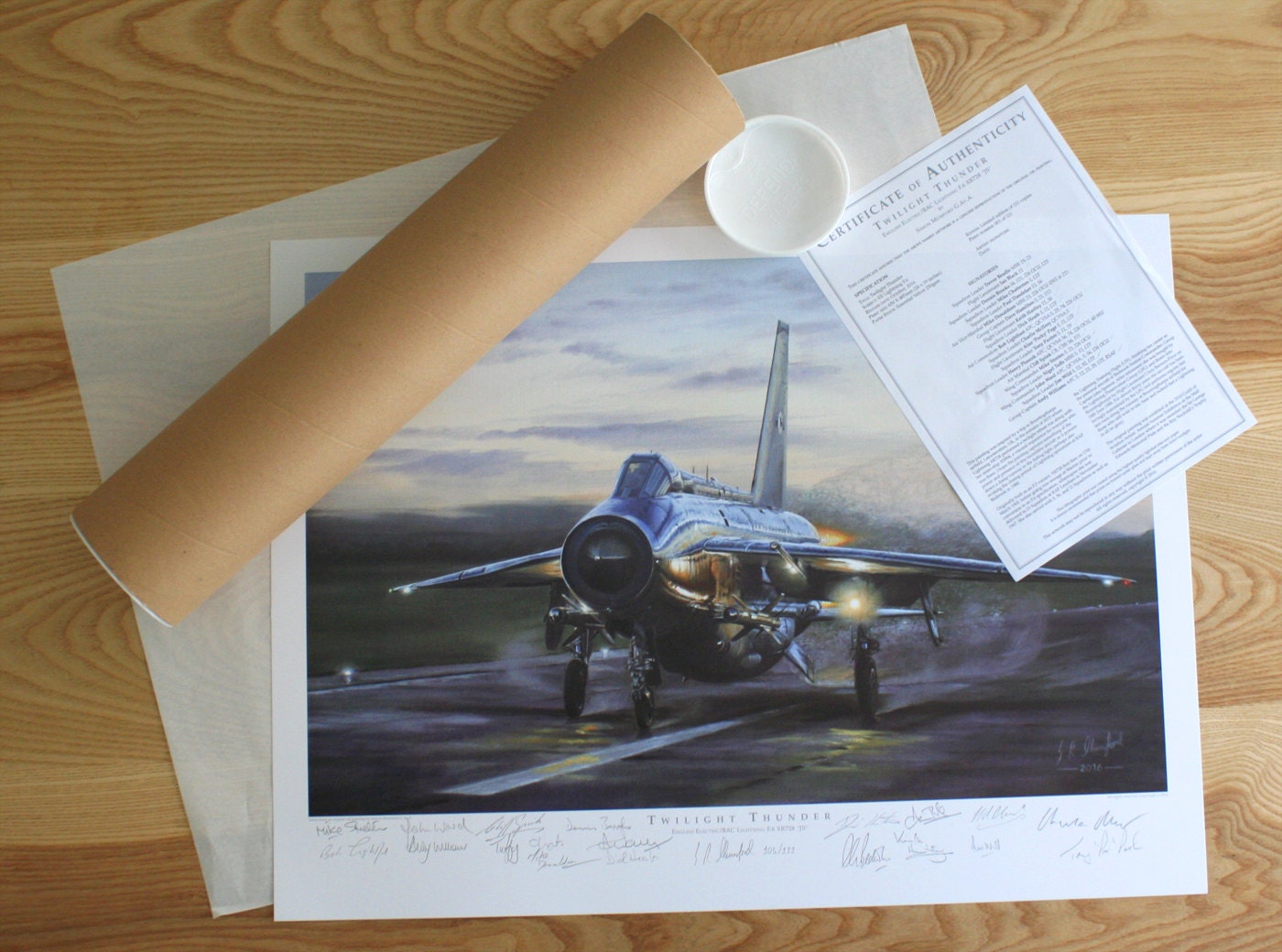 Large EE/BAC Lightning Aviation Art print by Simon Mumford signed by 19 pilots.