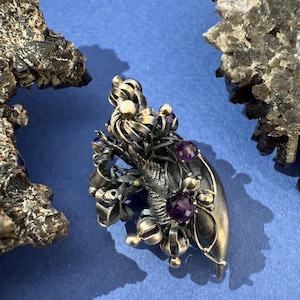 Silver Brooch with Amethysts - &quot;Moonlit Thorn&quot;