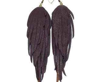 Leather Feather earrings/beautiful handmade fringe earrings/Boho earrings/Handmade earrings/Light weight earrings/leather fringe earrings