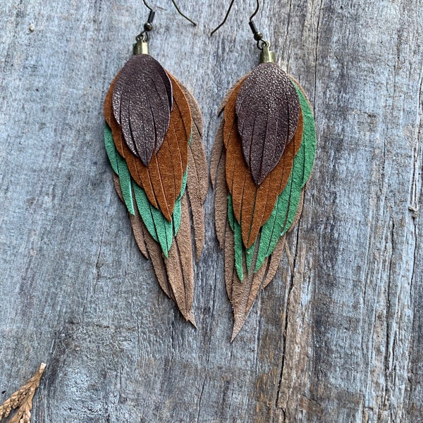 Leather Feather Earrings. Handmade Earrings. Genuine Leather Earrings. Feather Earrings. Lightweight Earrings. Boho earrings. Boho gift