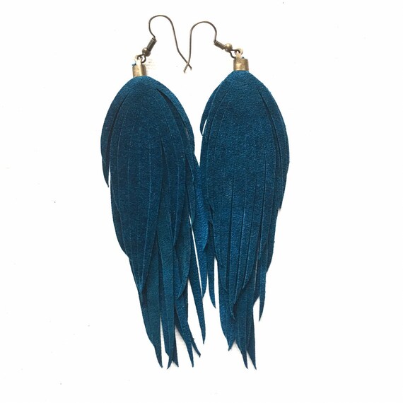 SHORT Leather feather earrings silver feather earrings soft gold leather feather earrings leather earrings lightweight dangle earrings