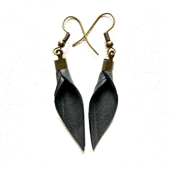 Black Leaf Earrings. Inner Tube Earrings. Leaf Earrings. Small Etsy