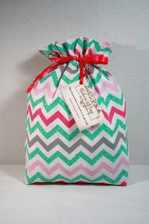 reusable fabric gift bag. Medium drawstring green gift bag