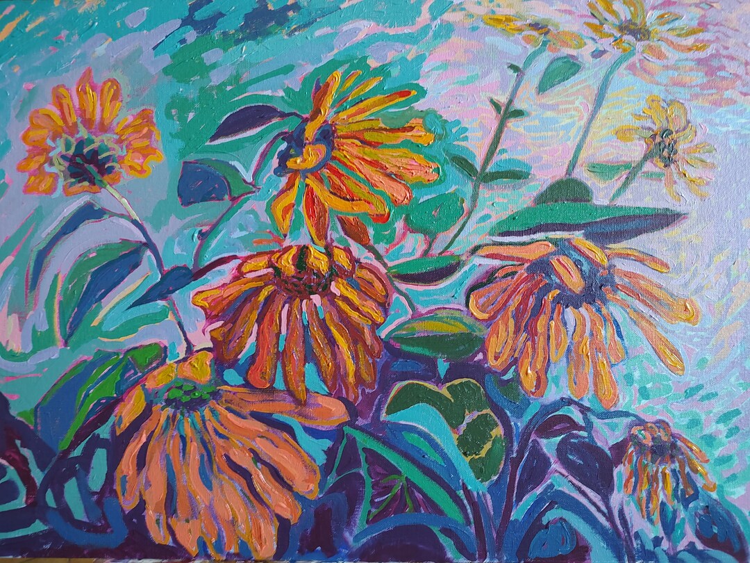 Sunflower Acrylic Painting Impressionist Art Sunflower Wall Etsy