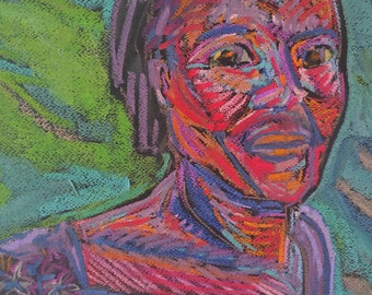 Pastel portrait, original African wall art, for home decor.