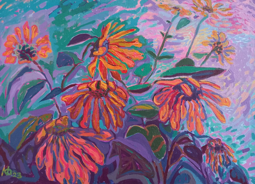 Sunflower Acrylic Painting Impressionist Art Sunflower Wall Etsy