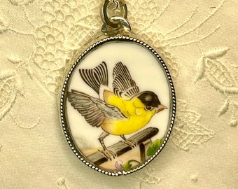 Broken China Goldfinch Pendant,  NewJersey State Bird