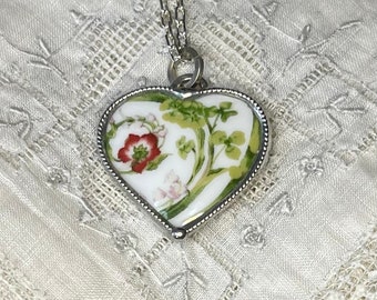 Broken China Jewelry, Rosenthal China Heart Necklace, Valentines Day Gift