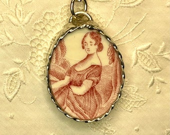 Transferware Lady Pendant,  Broken China Jewelry