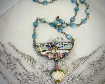 Bluebird Larimar Necklace, Broken China Jewelry, Mothers Day Gift