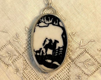 Hunting Scene China Pendant, Fox Hunt Silhouette China Pendant