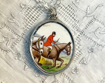 Dressage Necklace, Hunt Scene China Jewelry, Fox Hunt Jewelry, Equestrian Jewelry, Valentines Day Gift