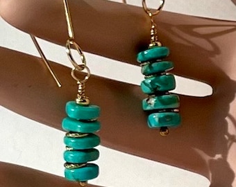 Natural Turquoise Earrings, Stacked Gemstone Earrings