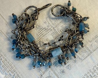 Oxidized Sterling Gemstone Bracelet, Aquamarine Bracelet, Gemstone and Silver Jewelry