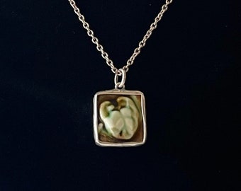 Small Square Majolica Necklace, Monstera Leaf Necklace Broken China Jewelry