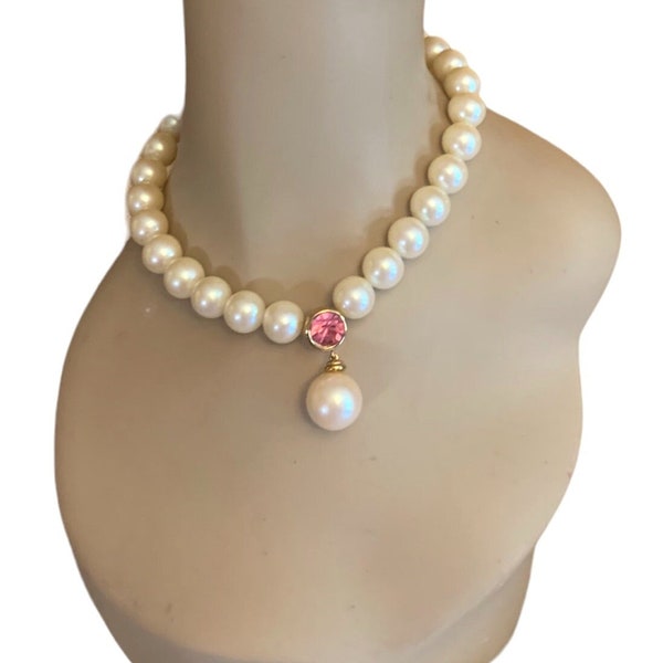 Vintage Givenchy Large Faux pearl and pink rhinestone choker necklace