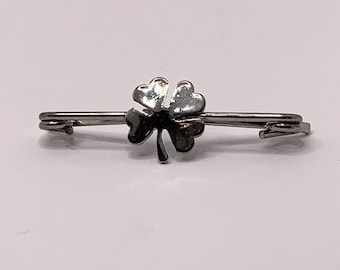 Vintage silver tone shamrock four leaf clover lucky tie bar