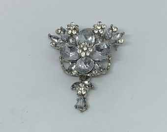Vintage clear rhinestone dangle brooch pendant