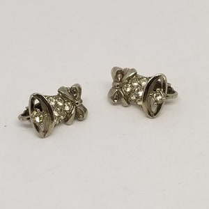 Vintage silver rhinestone bell clip on earrings