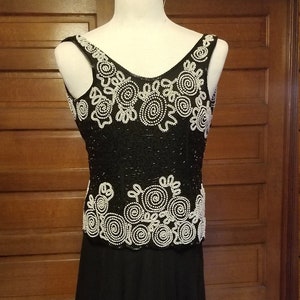 Vintage Lawrence Kazar black and white beaded dress small