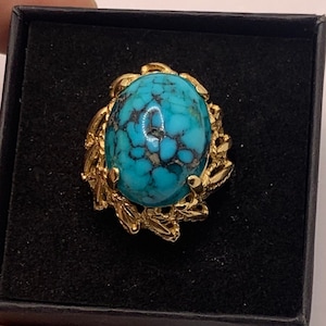 Vintage large 14k gold Turquoise ring chunky big statement ring size 7.5
