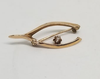 Antique Victorian 10kt rose gold diamond wishbone Good luck brooch pin