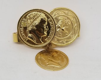 Vintage Napoleon coin Sarah Coventry tie clip scarf lip gold tone