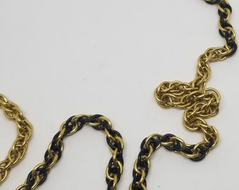 Vintage gold tone and black enameled link Monet necklace 30 inch