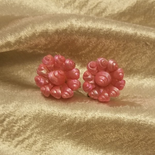 Vintage pink flower rosette swirl scre back earrings