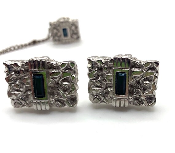 Vintage Swank tie pin and cufflinks set silver to… - image 5