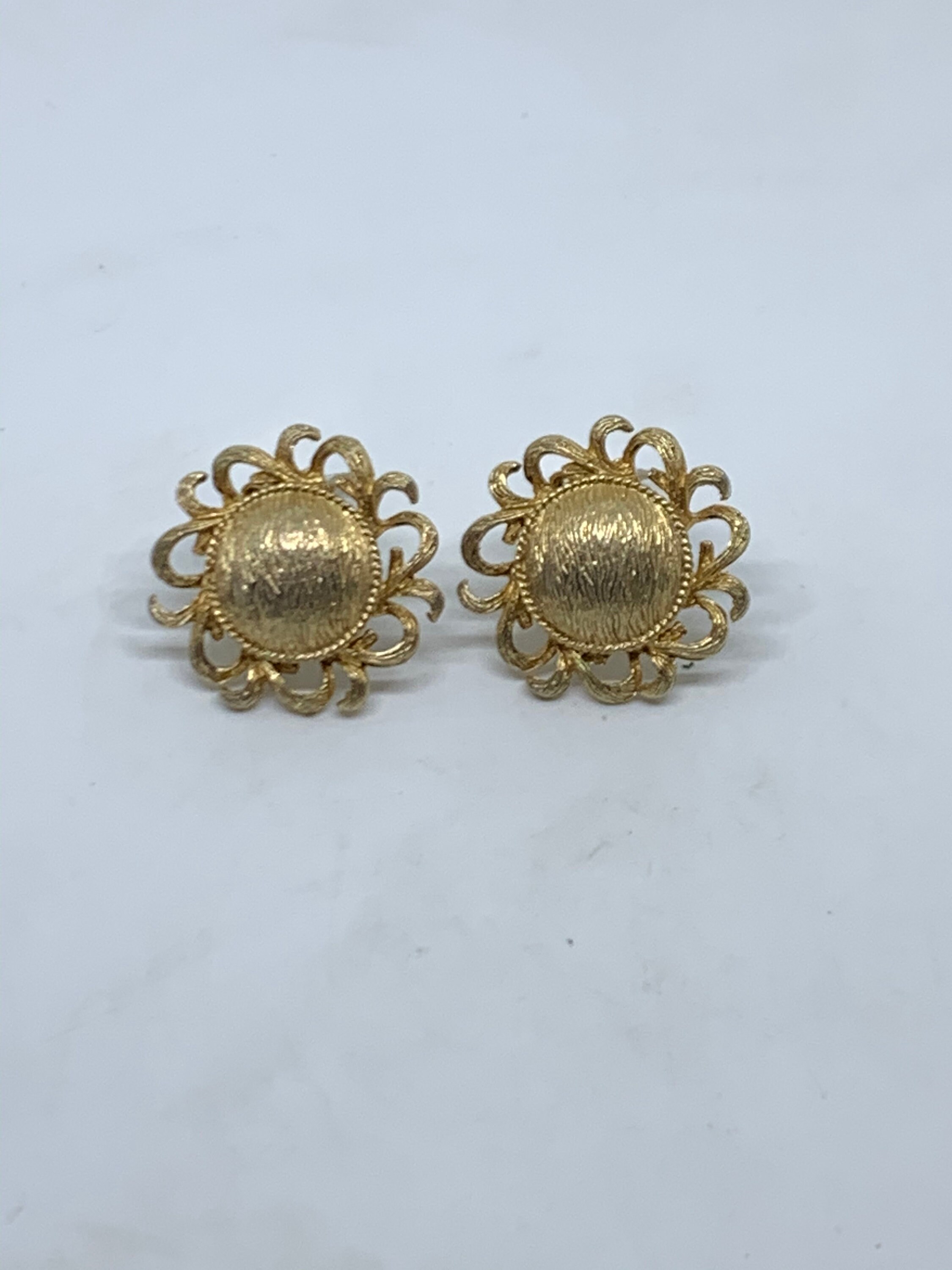 Vintage Coro Clip on Earrings Gold Tone Round Dome Scroll Etsy