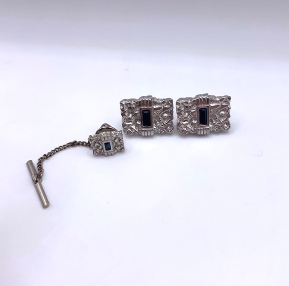 Vintage Swank tie pin and cufflinks set silver to… - image 9