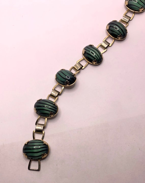 Vintage Green and black large cabochon bracelet 7… - image 2